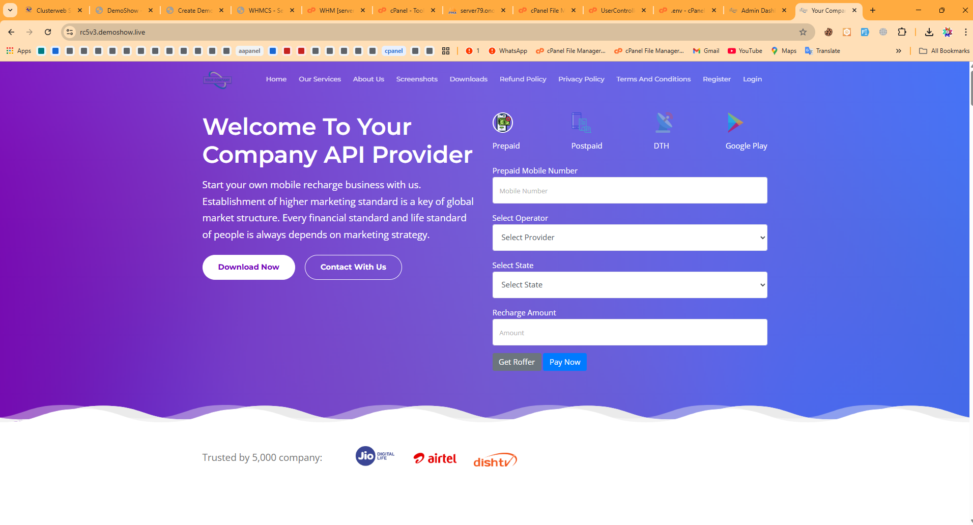 Recharge 5 V3 Website Admin Portal